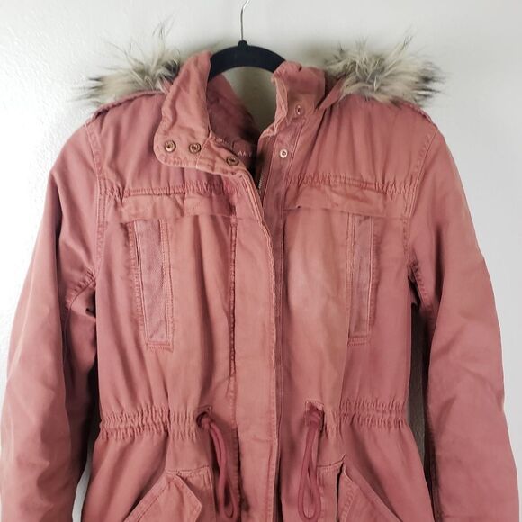 Women's American Eagle Outfitters Pink Winter Overcoat Faux Fur Jacket Medium - Picture 14 of 14